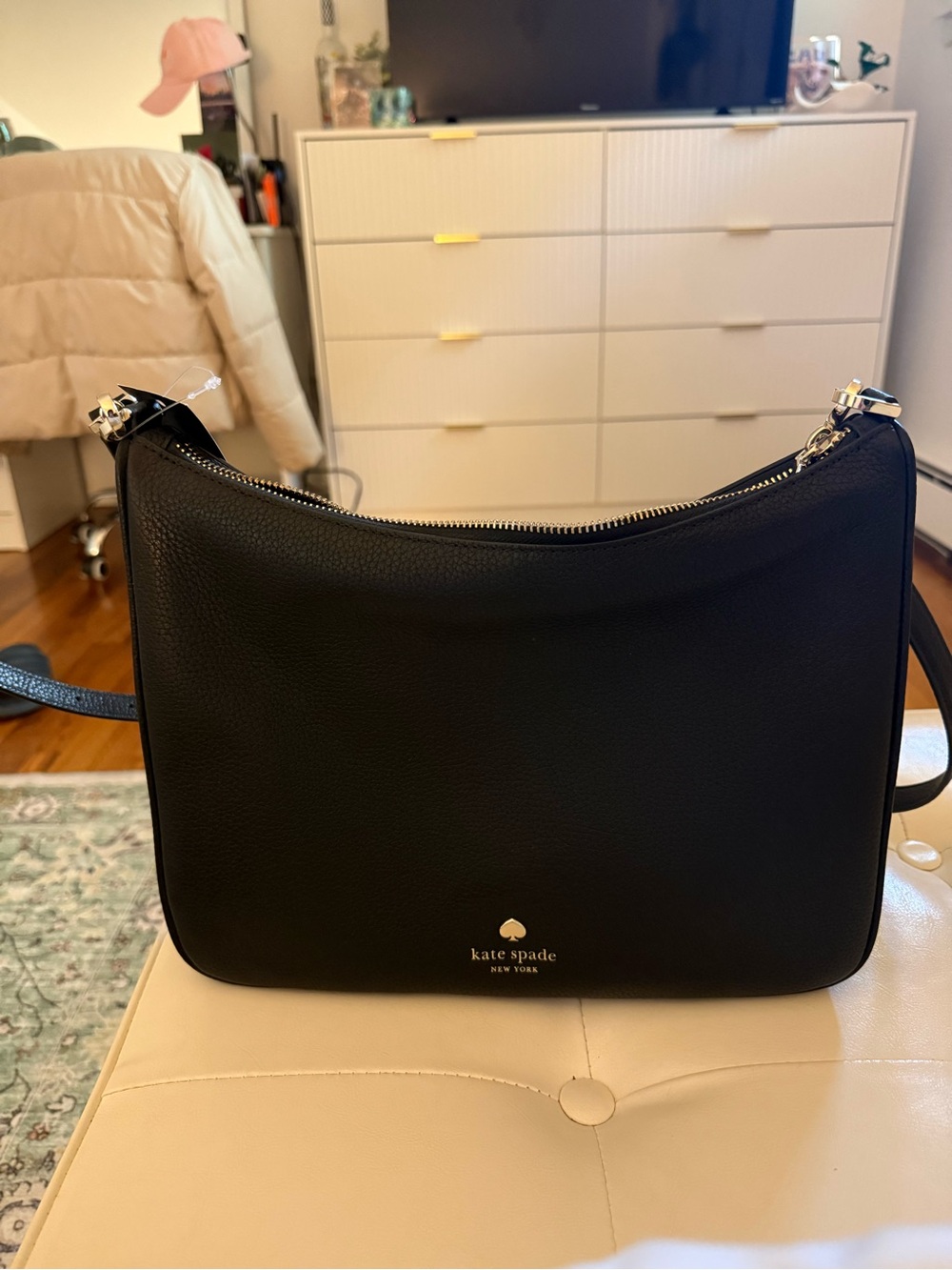 kate spade Black Pebbled Leather Shoulder Bag with Gold Hardware